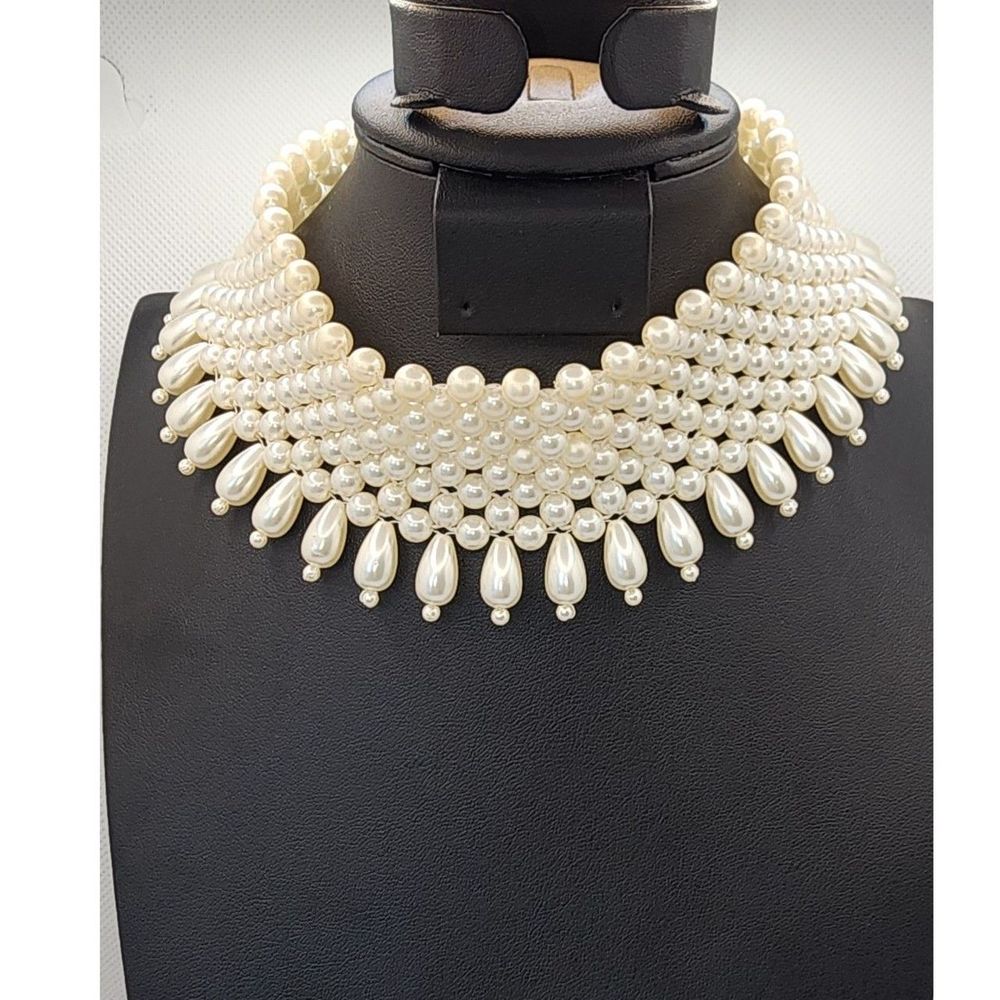 Vintage Chunky Faux Pearl Necklace Choker Layered Pearl Necklace